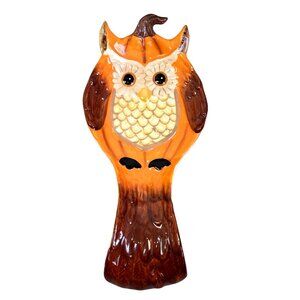 Owl Spoon Rest Halloween Thanksgiving Fall Harvest Ceramic Cracker Barrel